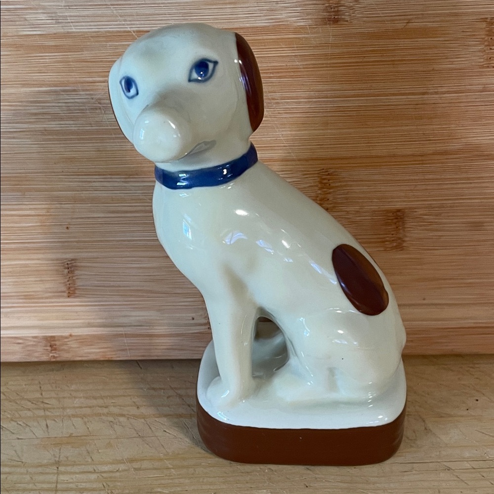 Ceramic Dog Figurine with Blue Collar Vintage
